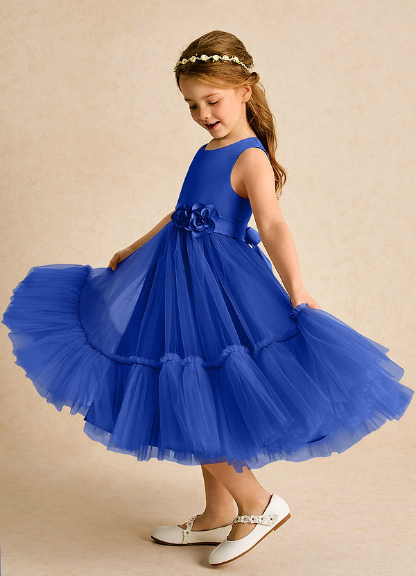 Azazie Miracle Blumenkinder Kleider A-Linie Schleifen Matte Satin Kleid Königsblau image1