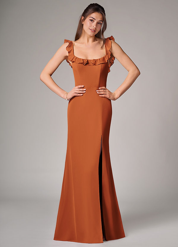 Azazie Callie Bridesmaid Dresses Cinnamon Mermaid Side Slit Chiffon Convertible Dress image1