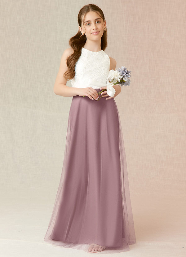 Azazie Albertine Junior Dusty Rose A-Line Lace Chiffon Dress image1