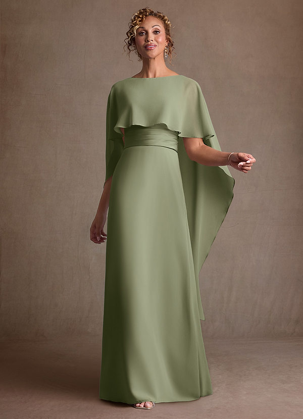 Azazie Marilla Moeder van de Bruid Jurken A-Lijn Jurk van Chiffon Geplooid Pistache image1