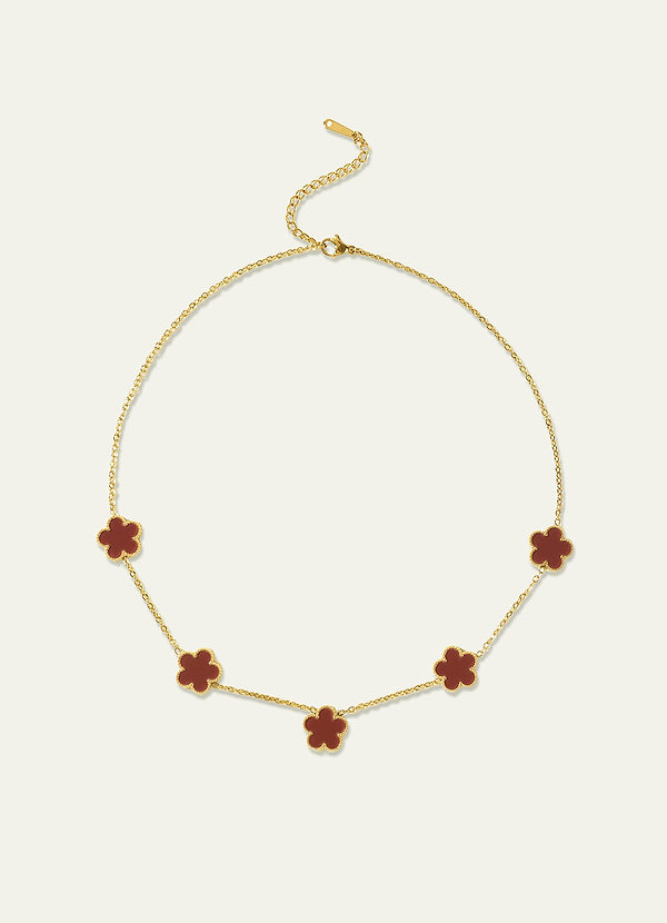 front Naszyjnik z zawieszką w kształcie pięciolistnej koniczyny ze stali nierdzewnej platerowanej 18-karatowym złotem