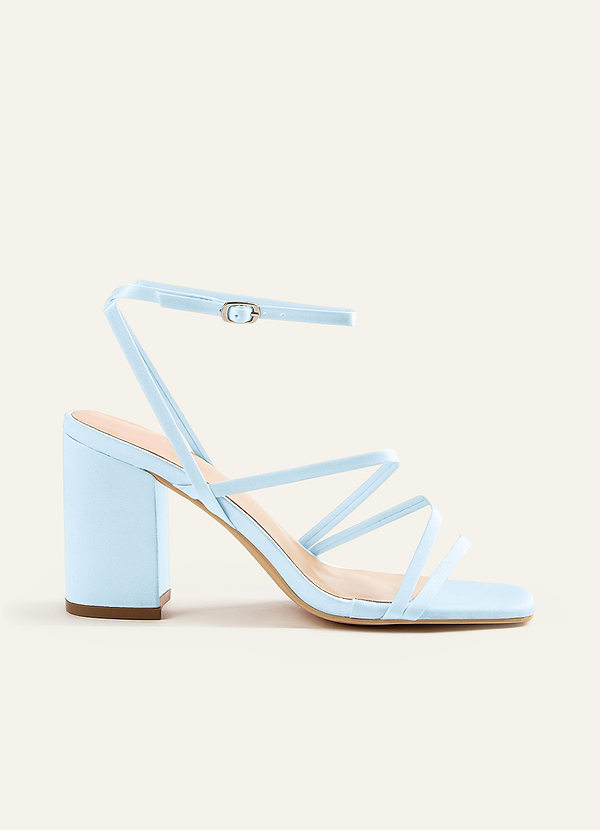 front Matching Color Matte Satin Ankle Strap Block Heel Sandals