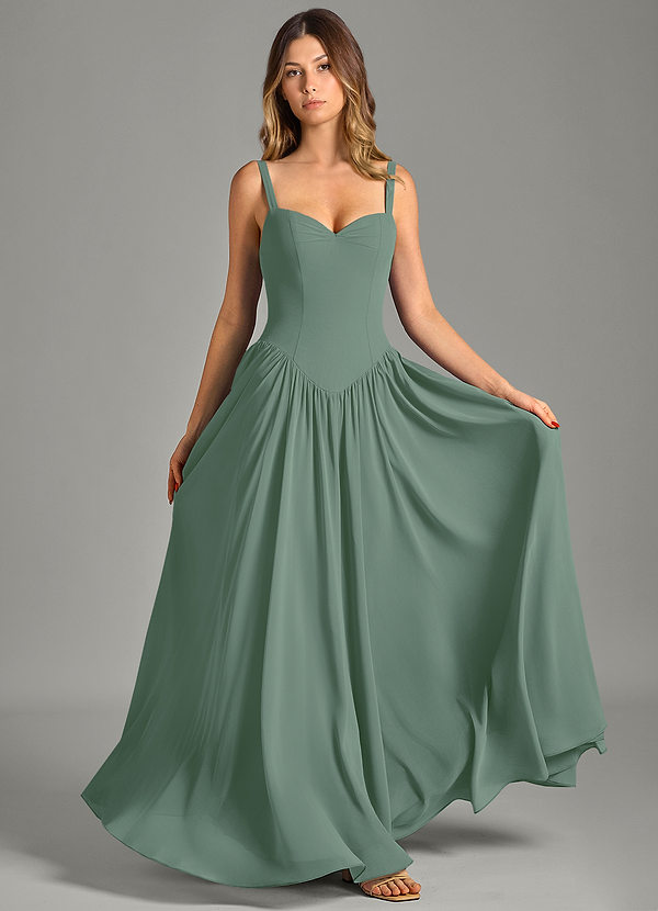 Azazie Evadina Suknie dla druhen Linia A Gorset Szyfon Do ziemi Sukienka image1