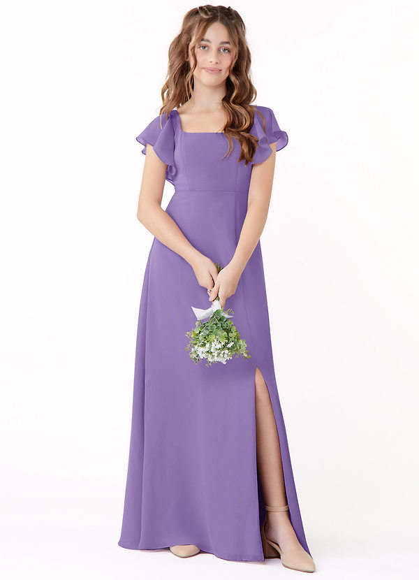 Azazie Bondi Junior Tahiti A-Line Bow Chiffon Dress image1