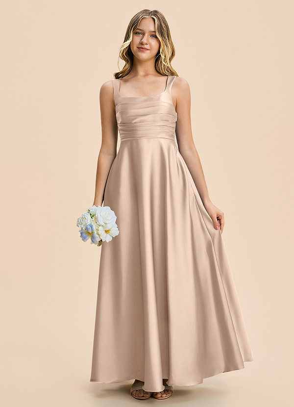 Azazie Azaria Junior A-Linie Plissee Stretch-Satin Kleid Englisches Rosa image1