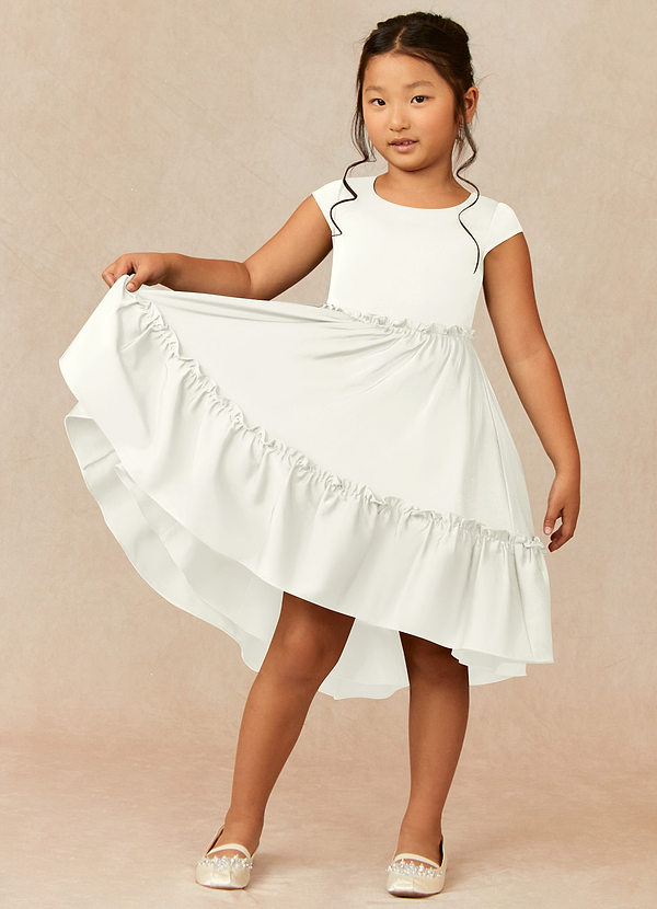 Azazie Lee Vestidos de Niña de Flores Vestido de Marfil de Satén Elástico de Corte En A con Lazo image1