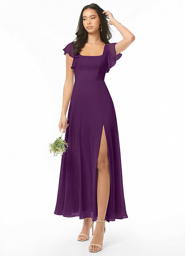 Azazie Bondi Bridesmaid Dresses Grape A-Line Ruched Chiffon Dress image1