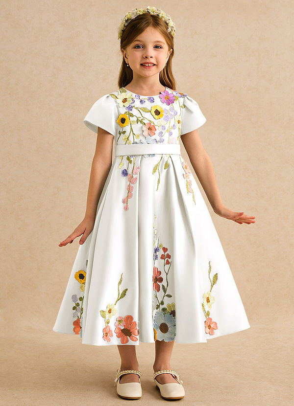 Azazie Haya Bloemenmeisjes Jurken A-Lijn Jurk van Kant Ivoor image1