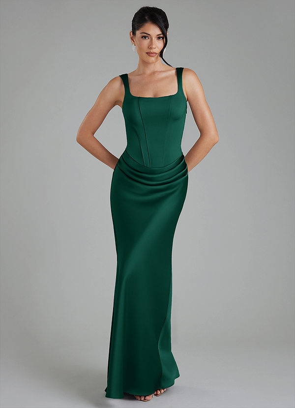 Azazie Etta Robes de demoiselle d'honneur Robe Sirène en Satin extensible Corset émeraude image1
