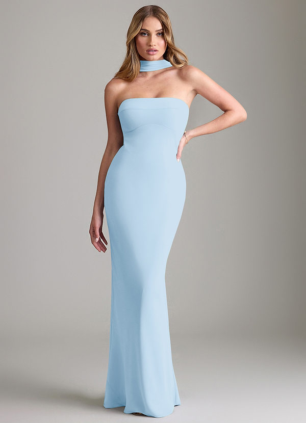 Azazie Lusinda 신부 들러리 드레스 인어 오프 더 숄더 쉬폰 바닥 길이 드레스 image1