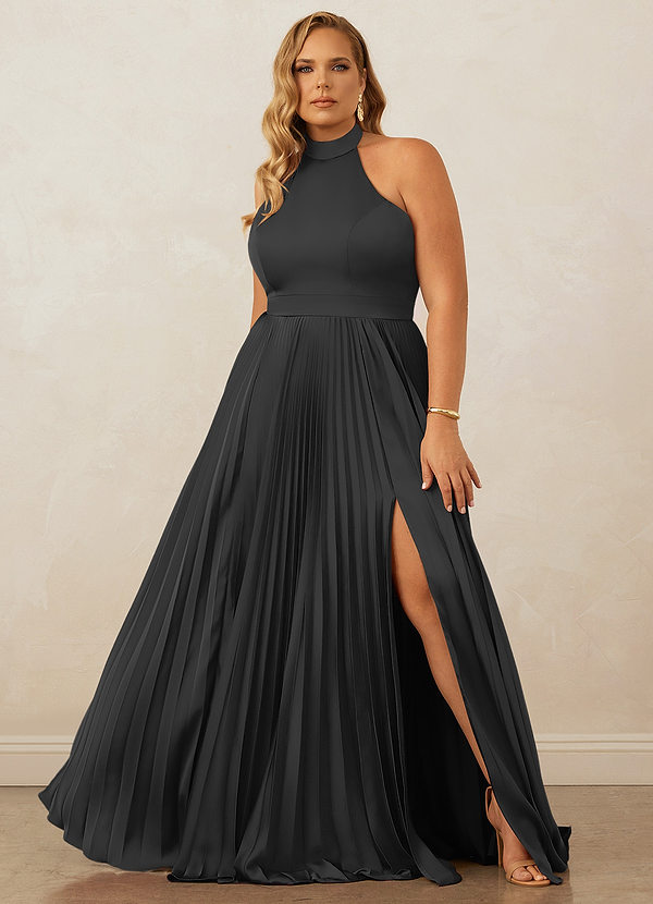 Christian Siriano Bridal for Azazie 1007 Bridesmaid Dresses Black A-Line Pleated Stretch Satin Dress image1