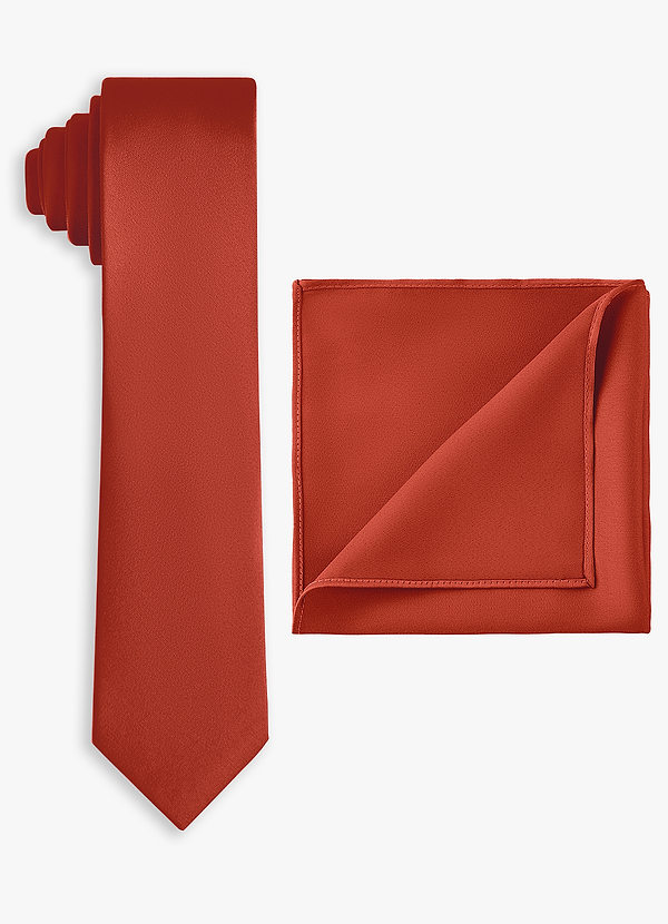 front Set cravatta sottile in raso elasticizzato e fazzoletto da taschino