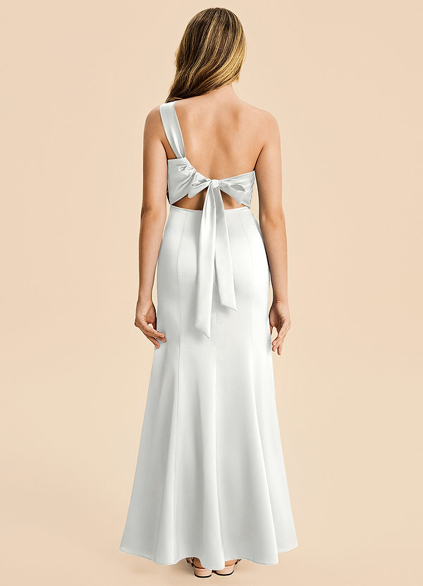 Azazie Ren Junior Robe Trapèze en Satin extensible Plissé Blanc image1