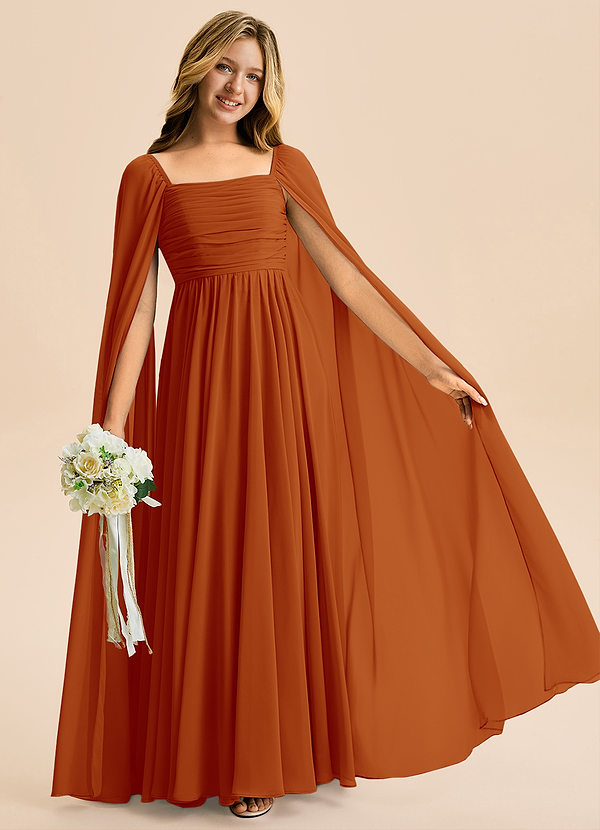 Azazie Calista Junior Paprika A-Line Pleated Chiffon Dress image1