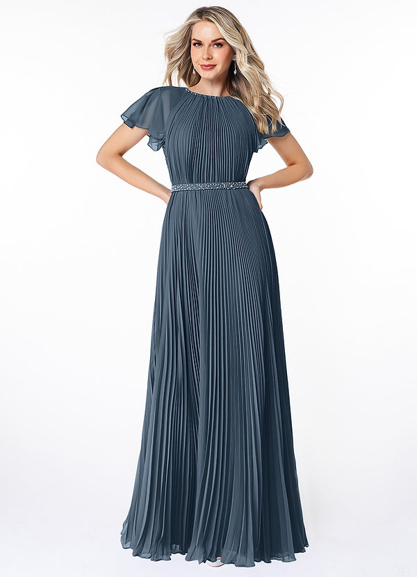 Azazie Kara Schlichte Brautjungfernkleider A-Linie Plissee Chiffon Bodenlänge Kleid image1