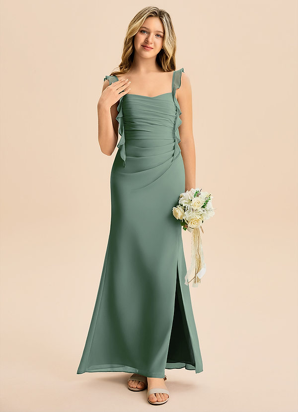 Azazie Jessamine Junior Eucalyptus Mermaid Sweetheart Neckline Chiffon Dress image1