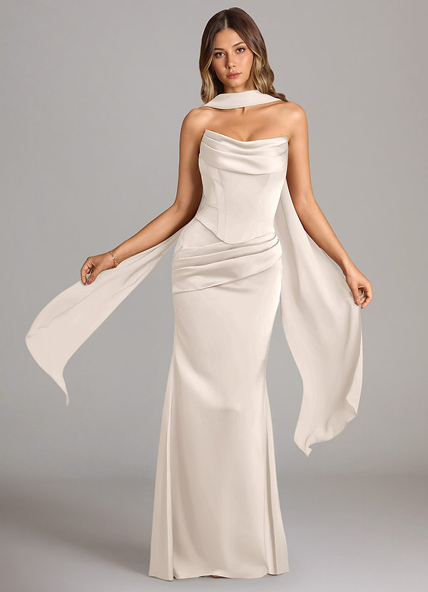azazie white alabaster bridesmaid dress Mermaid Strapless Floor-Length Chiffon Dresses Color:Ivory AB neckline bodice held up Material: Performance tiffany blue wedding dress