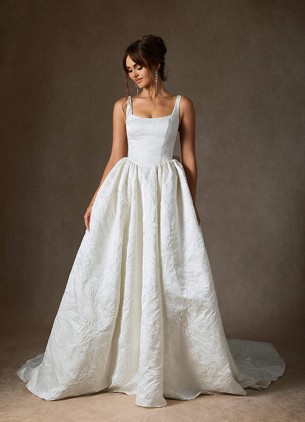Azazie Skylin Wedding Dresses Diamond White Ball-Gown with Pockets Floral Jacquard Dress image1