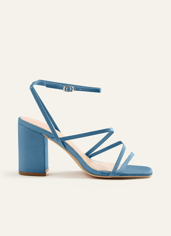 front Matching Color Matte Satin Ankle Strap Block Heel Sandals