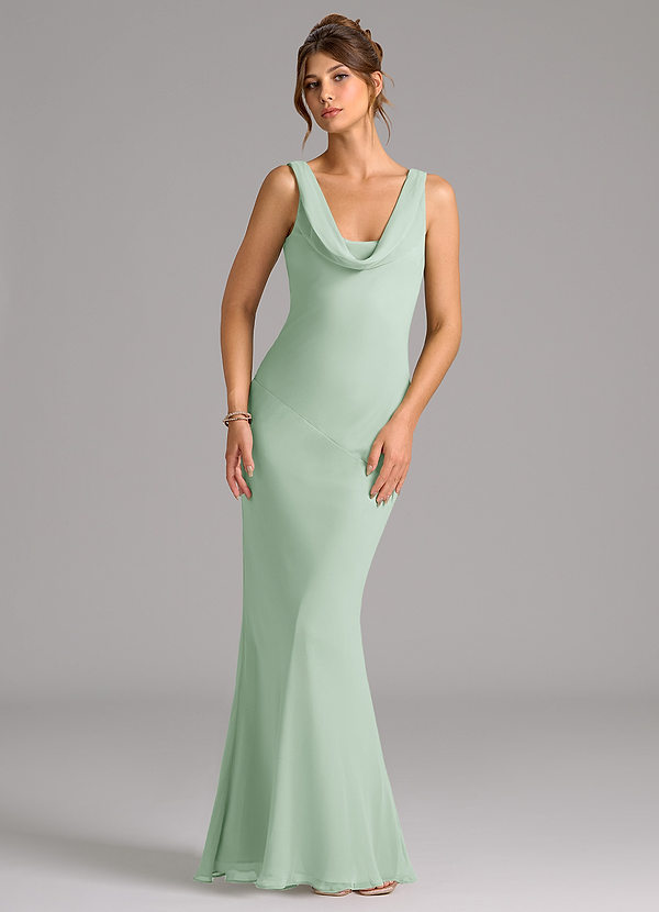 Azazie Rylina Bridesmaid Dresses Agave Mermaid Pleated Chiffon Dress image1
