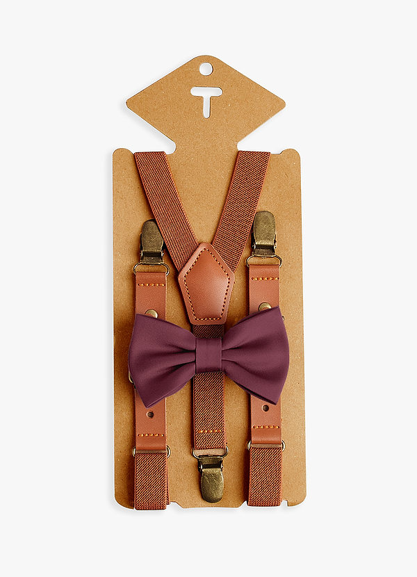 front Boy's Matching Matte Satin Pre-Tied Bow Tie & Suspenders Set