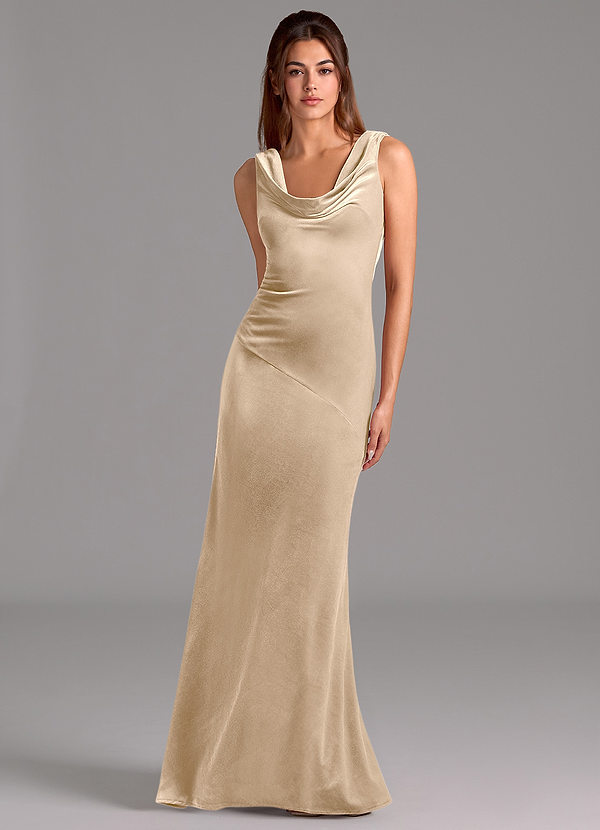 Azazie Rylina Robes Demoiselle d'honneur Robe Sirène en velours Arc Champagne image1