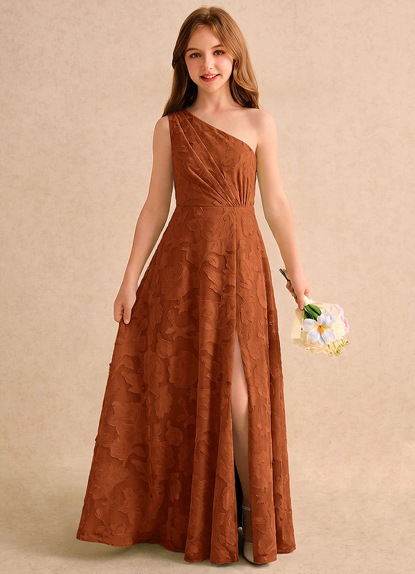 Azazie Pudles Girls Formal Blommflicksklänningar Klänning A-linje i Blommig Utbrändhet One-shoulder image1