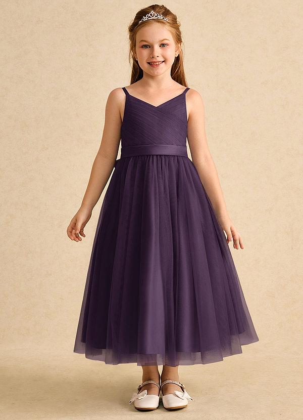 Azazie Patootie Vestidos de Niña de Flores Vestido de Ciruela de Tul de Corte En A con Tirante Espagueti image1