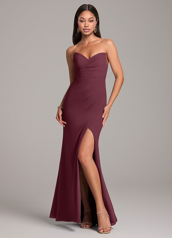 Azazie Yola Bridesmaid Dresses Cabernet Sheath Pleated Chiffon Convertible Dress image1