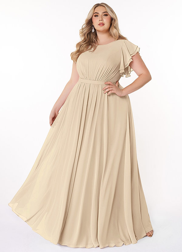 Azazie Daphne Modest Bridesmaid Dresses A-Line Ruffled Chiffon Floor-Length Dress image1