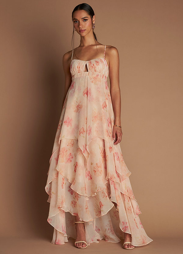 Jaila Mesh Bodice Halter Maxi Dress Peach main image 0