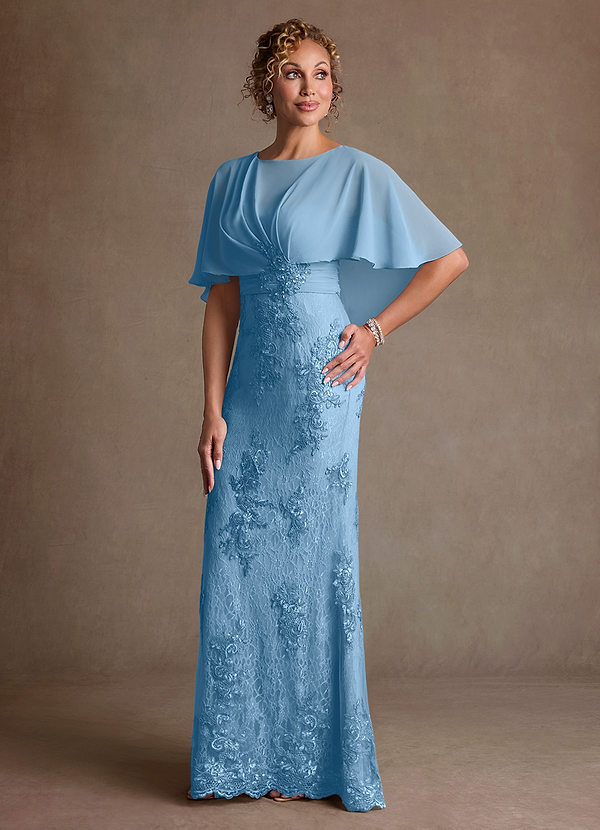 Azazie Amrita Abiti da Mamma Sposa Abito Sirena in Chiffon Pizzo Blu Acciaio image1