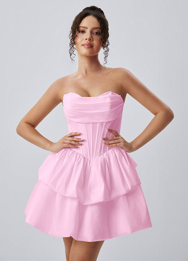 Noelle Rosa Minivestido de popelina con corsé y capas, sin tirantes image1