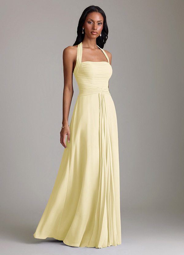 Azazie Clarisa Brudtärneklänningar Klä av A-Linje i Chiffong Plisserad Citronsorbet image1