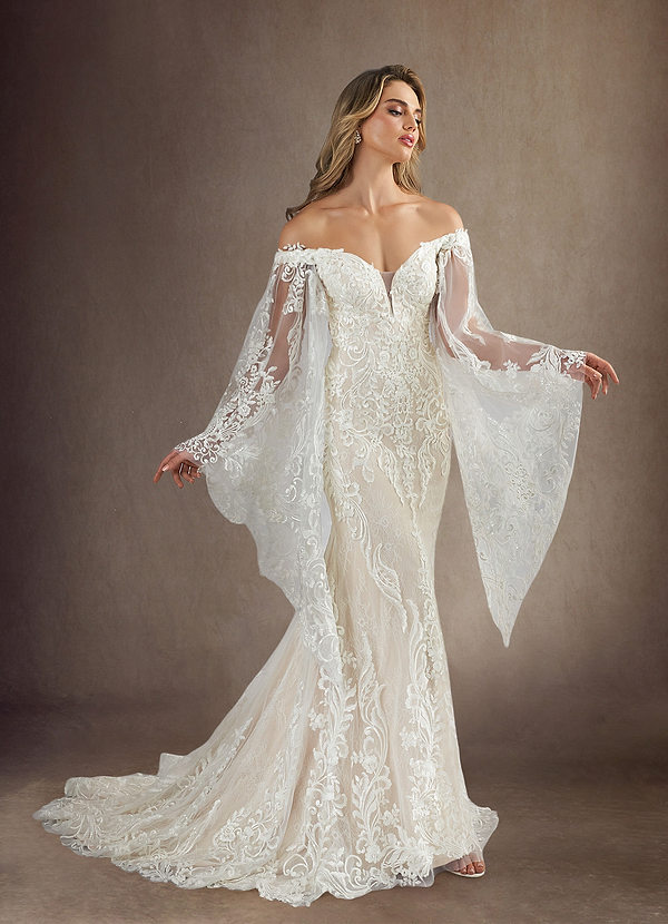 Azazie Memphis Wedding Dresses Vestir Diamante Branco Champanhe de Renda de sereia com Lantejoulas image1