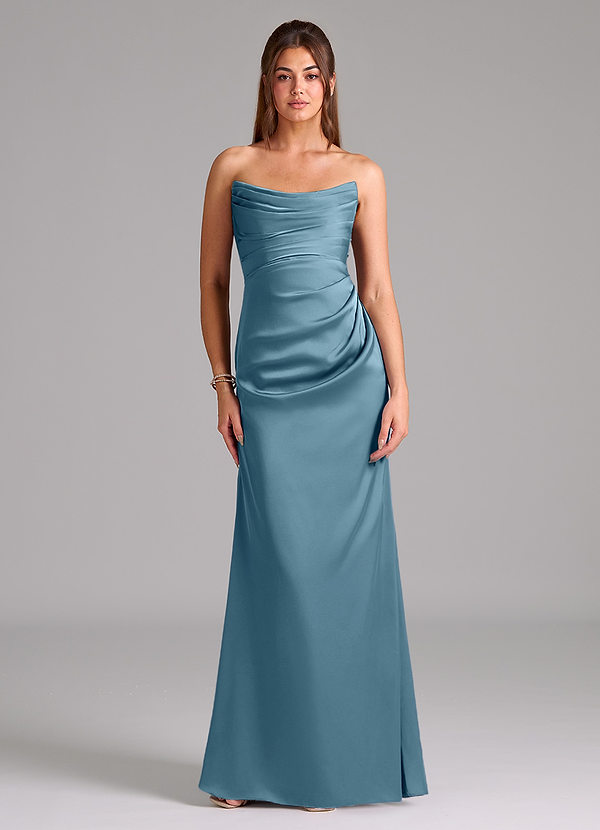 Azazie Lucille Bruidsmeisjes Jurken Converteerbaar Jurk van Stretch Satijn met Zeemeermin Strapless Bermuda image1