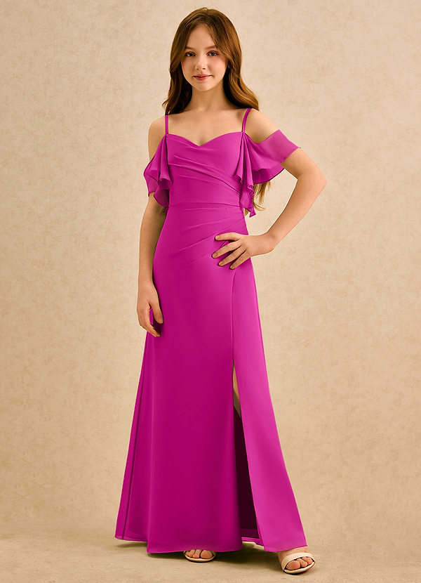 Azazie Pippy Girls Formal Sukienki dla dziewczynek sypiących kwiaty Linia A Dekolt w kształcie serca Szyfon Długość podłogi Sukienka image1