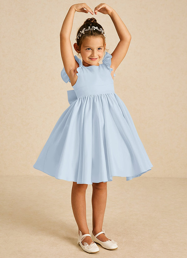 Azazie Tootsie Mist ALine Bow Matte Satin Dress Azazie
