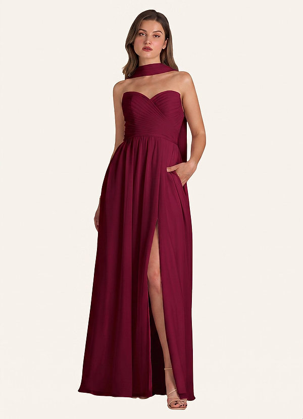front Azazie Chiffonschal in passender Farbe