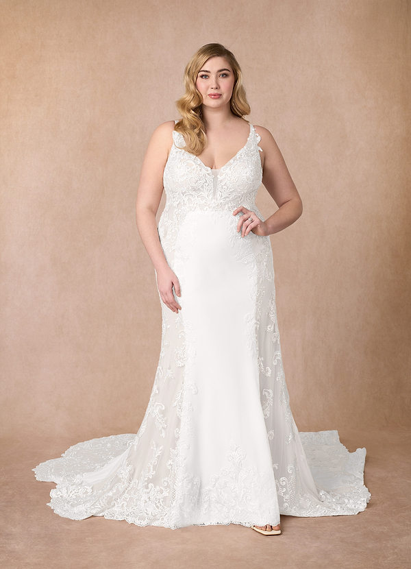 Azazie Estephanie Robe de Mariée Robe Sirène en Crêpe Élastique Paillettes Blanc De Diamant image1
