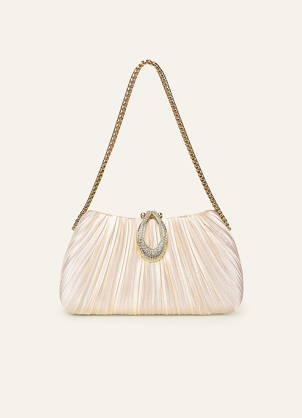 front Matching Color Crystal Buckle Pleated Satin Clutch Bag