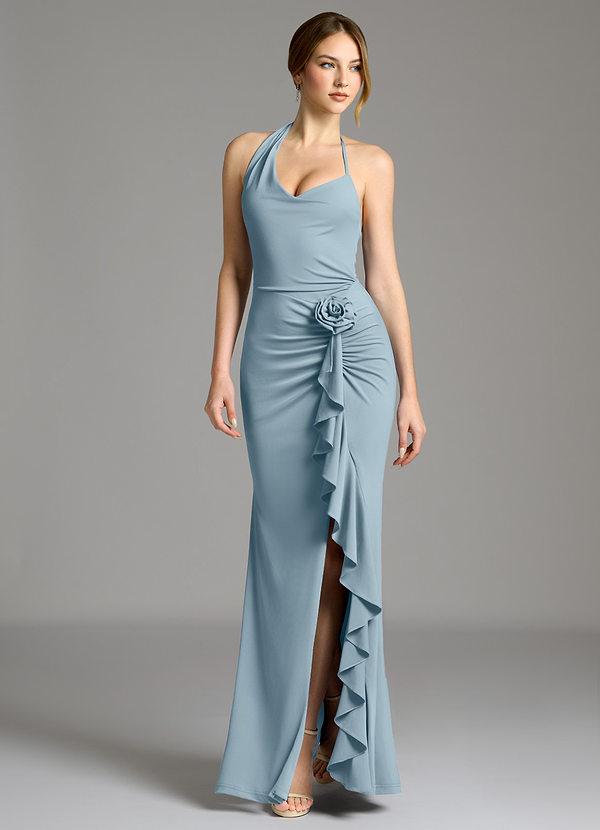 Azazie Gwyneth Bridesmaid Dresses Dusty Blue Mermaid Pleated Premium Stretch Jersey Dress image1