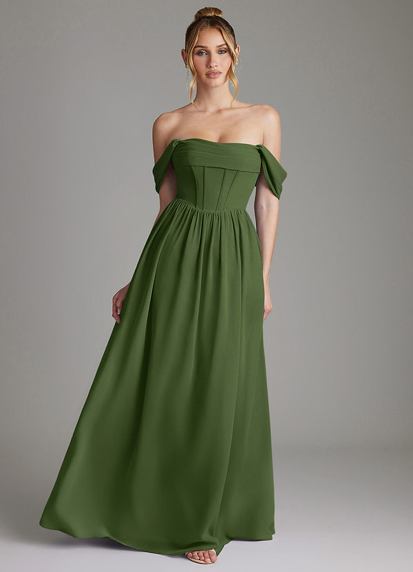 Azazie Caterina Bridesmaid Dresses Olive A-Line Corset Chiffon Dress image1