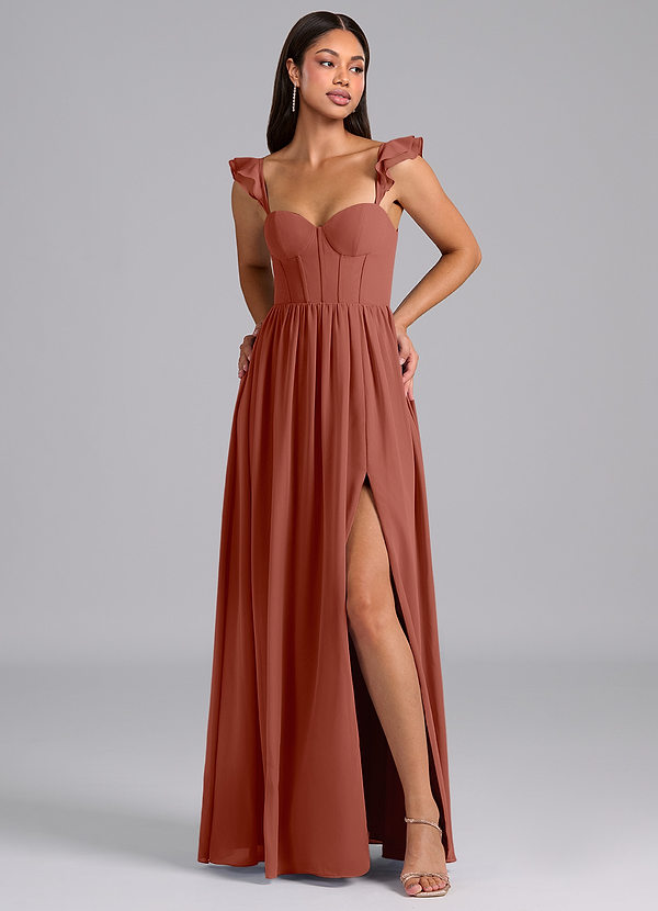 Azazie Denisse Suknie dla druhen Linia A Marszczony Szyfon Do ziemi Sukienka image1