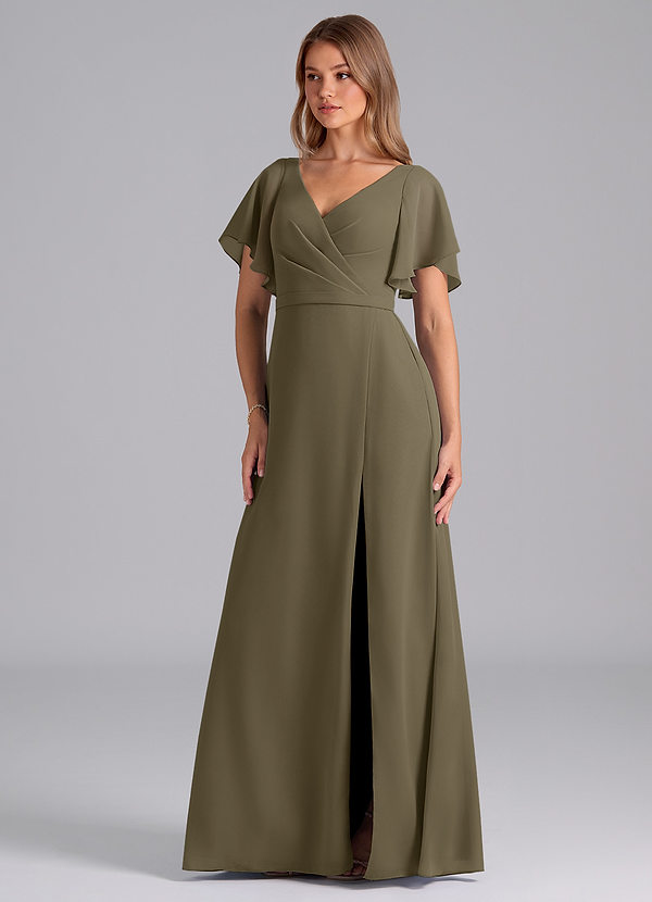 Azazie Ambrosia Bridesmaid Dresses Willow Green A-Line Pleated Chiffon Dress image1
