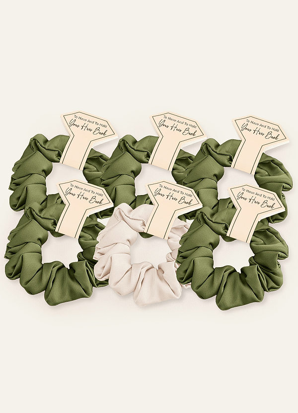 front Farblich Passendes, Sechsteiliges Scrunchie-Set Für Brautjungfern Aus Stretch-Satin In Verschiedenen Farben