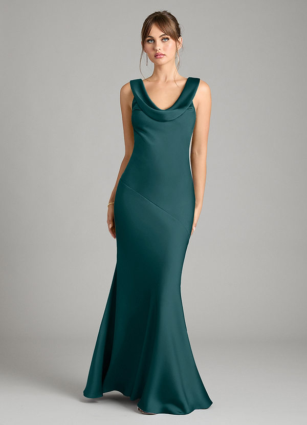 Azazie Rylina Bridesmaid Dresses Pine Mermaid Stretch Satin Dress image1