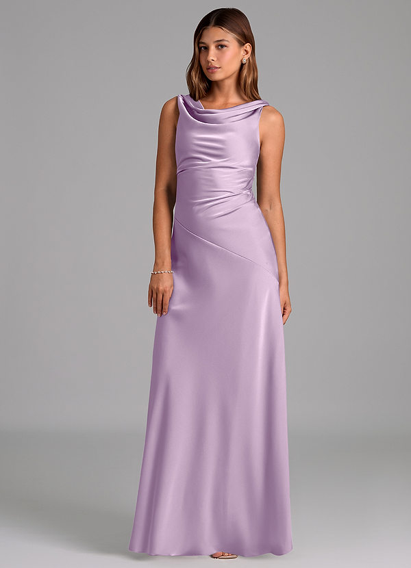 Azazie Nerine Brautjungfernkleider A-Linie Plissee Stretch-Satin Kleid Frostiges Flieder image1