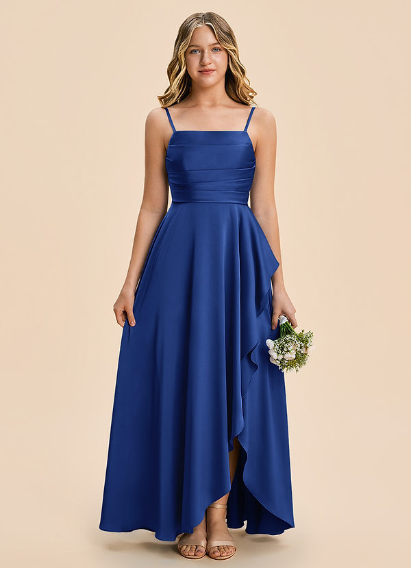 Naveah Junior Royal Blue A-Line Ruched Stretch Satin Dress image1