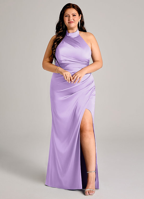 Azazie Jemma Abiti da Damigella Abito Tubino in Raso Elasticizzato Plissettato Lilla image1